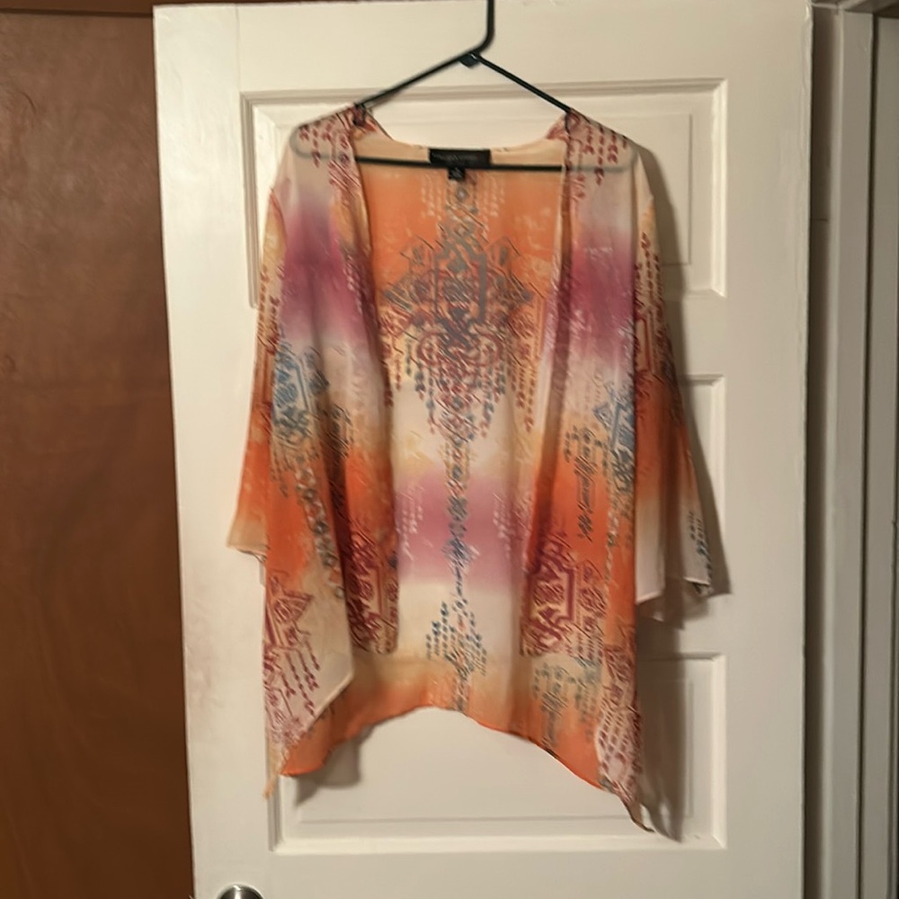 Colleen Lopez kumono unique design, size Medium, very colorful-Orange/Cream